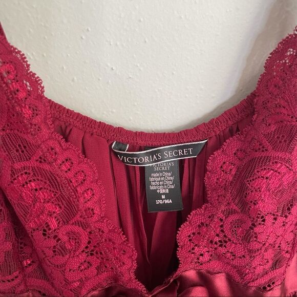 Victoria's Secret Burgundy Pleated Bow Babydoll Flyaway Lace Slip Vintage Dress - Picture 7 of 13